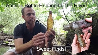 Antique Bottle Hunting In The River - Marshall Metal Detecting