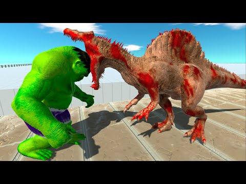 ZOMBIE SPINOSAURUS vs HULK GORO DEATH RUN - Animal Revolt Battle Simulator