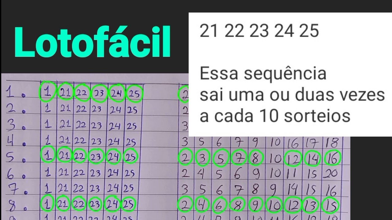 Lotofácil, estratégia com a sequência do 21 até o 25.