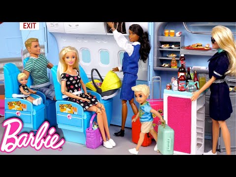 Barbie & Ken Doll Family Airplane Travel Routine & Vacation