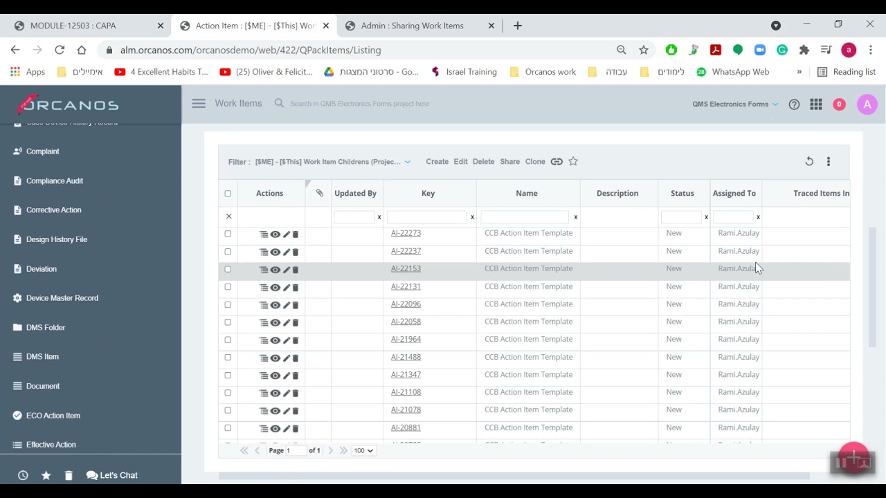 Orcanos Onboarding Admin: Data sharing and settings - work items