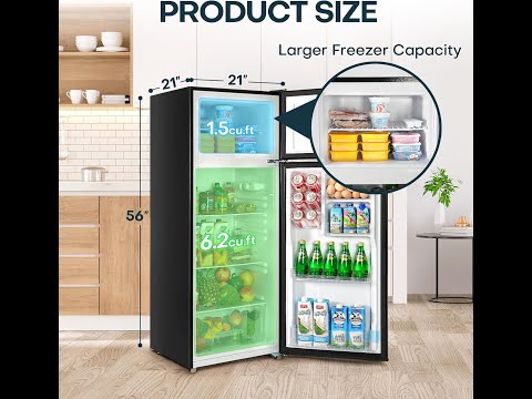 Upstreman 7.7 Cu.Ft. Refrigerator with Freezer, Double Door Fridge, Adjustable Thermostat, Large Capacity, Reversible Door Swing, Refrigerator for Apartment, Office, Dorm, Black（BD75） video review thumbnail