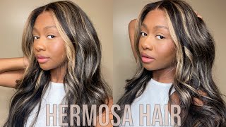 No Gel Needed Upgrade 8'5 Pre Cut Closure Blonde Highlight Body Wave Wig Install✨ Ft. Hermosa Hair