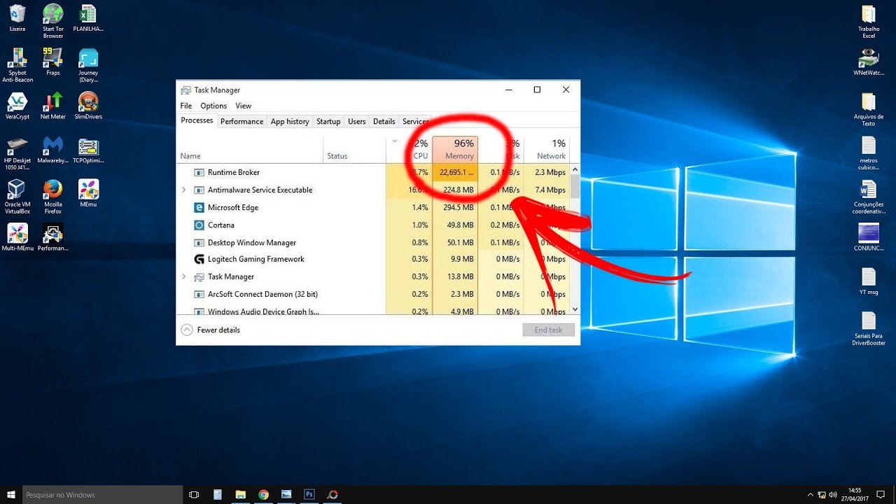 Como Resolver Problema de Memória RAM e CPU Em 100% De Uso No Windows 10