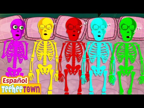 💀Cinco esqueletos en la cama | Canciones divertidas de Halloween para niños | Pueblo Teehee