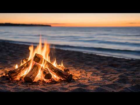 Relaxing Beach Ambience with Campfire and Ocean Sounds for Sleep and Calm