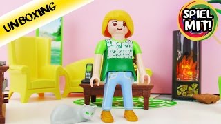 Playmobil Dollhouse Wohnzimmer mit Kamin, Sofa, Sessel und Fernseher | Süßes Set für Playmobil Haus