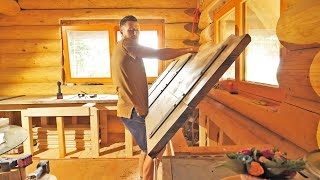 Making the Kitchen with Massive Walnut Slabs / Off Grid LOG CABIN Building (S3 Ep 21)