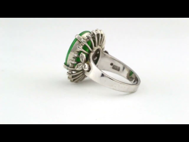 1345221 Ring Platinum with Jade Cabochon and Diamonds