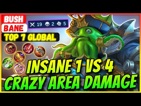 INSANE 1 VS 4, Crazy Area Damage [ Top Global Bane ] Bush  - Mobile Legends Gameplay And Build