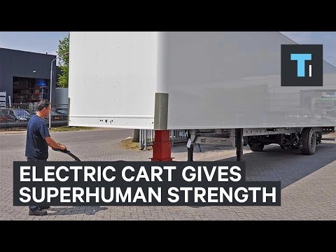 This electric cart gives humans the superhuman strength to pull an entire tractor trailer