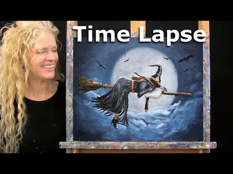 SLEEPING WITCHY-Learn How to Draw and Paint with Acrylics-Easy Beginner Acrylic Painting Tutorial