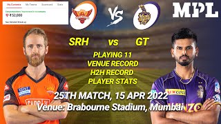 SRH vs KOL LIVE Team | SRH vs KOL Prediction | SRH vs KOL LIVE | MATCH 25