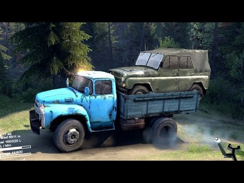SPINTIRES 2014 - The Coast Map - Off Road Driving the ZIL 130 Loadede with a UAZ Jeep in the Back
