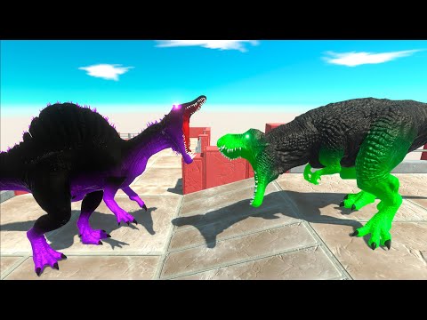 ⚡ NEON PURPLE SPINOSAURUS vs NEON GREEN T-REX DEATH RUN - 🦖 Animal Revolt Battle Simulator 🦕