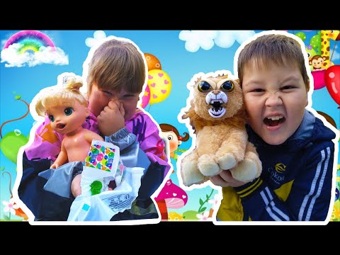 Лев ABtoys серия Хищники и кукла Hasbro Baby Alive 'SUPER SNACKS' Малышка и макароны спасают дружбу.