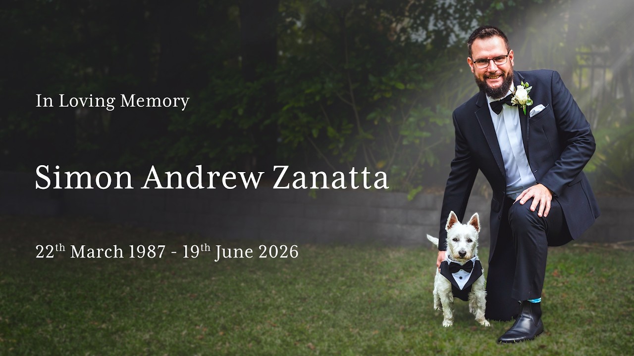 Memorial service livestream thumbnail for Simon Zanatta