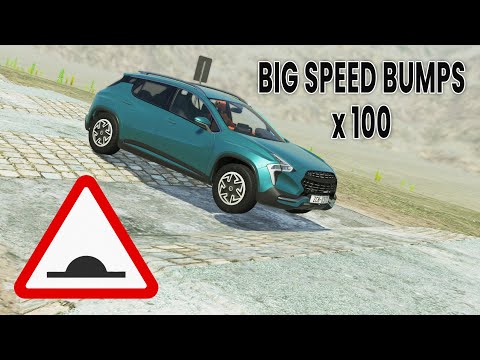 BeamNG Drive - Cars vs 100 Big Speed Bumps (Very High Speed)