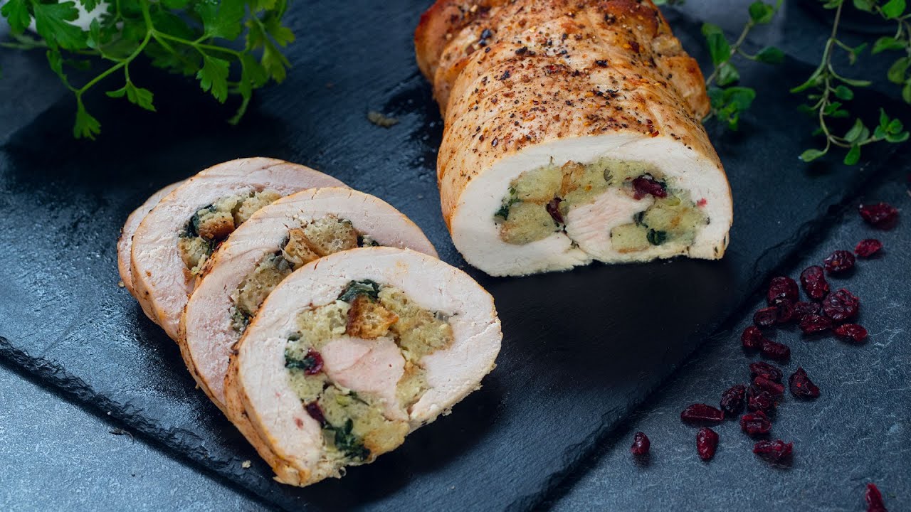 Turkey Roulade with Cranberry and Spinach Stuffing