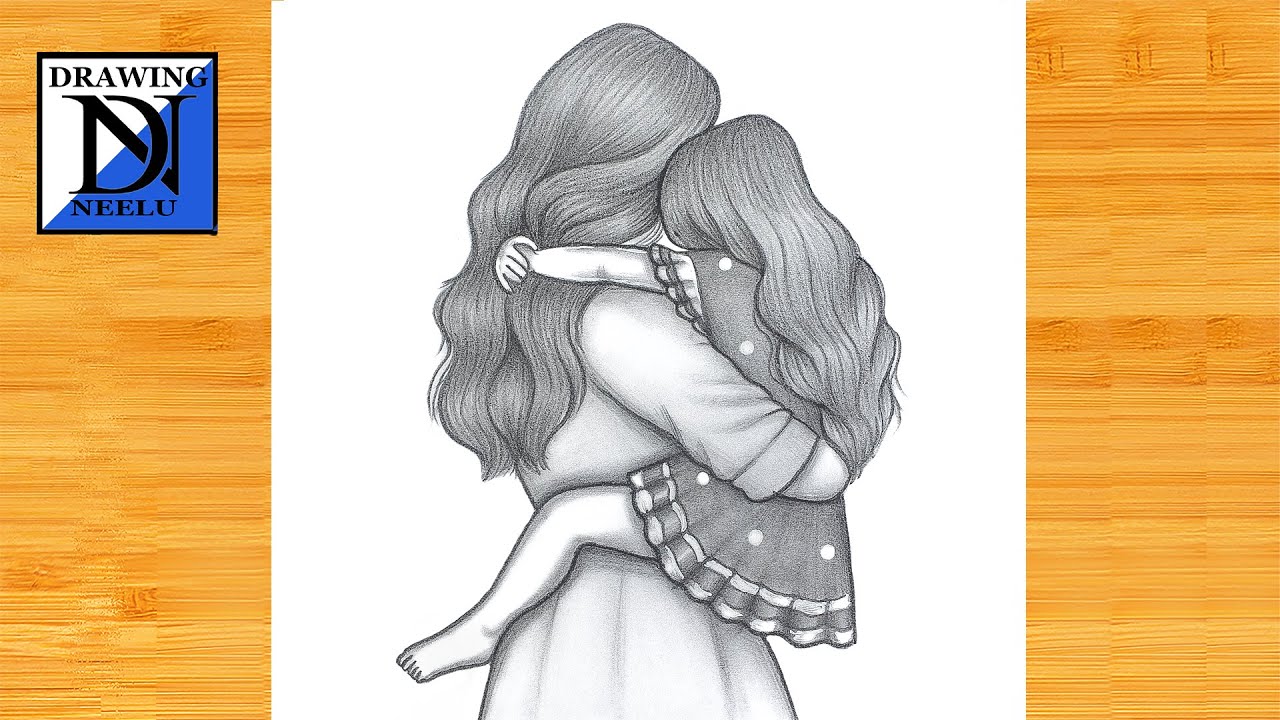 How to draw a Mother Holding Daughter || Pencil sketch for beginner || Mom and Daughter Drawing