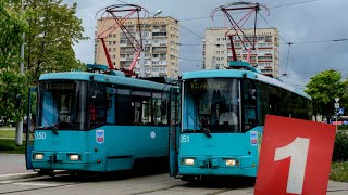 Съемка из кабины трамвая. 
Маршрут трамвая №1 города Минска (Беларусь).