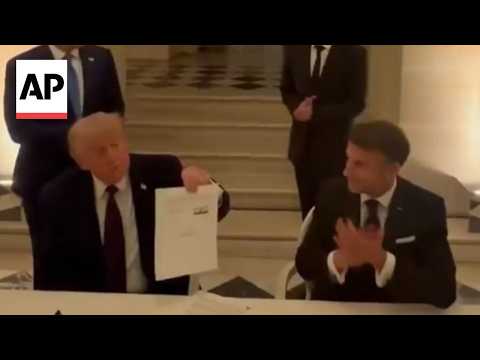 Video Thumbnail: 'This was not easy I can tell you': Trump signs Iran agreement during dinner in Versailles