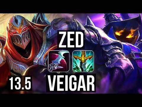 ZED vs VEIGAR (MID) | 5/0/5, Rank 6 Zed, 1100+ games, 1.4M mastery | KR Challenger | 13.5