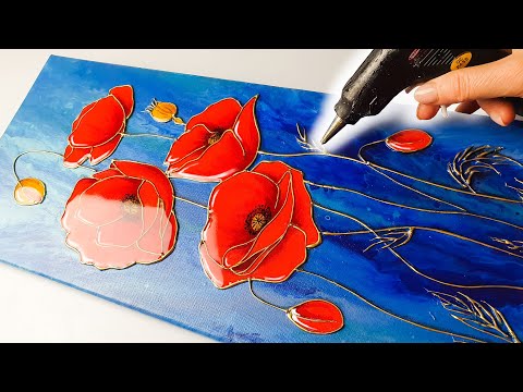 NEXT LEVEL Glue Gun Poppy Art - EASY Acrylic Pouring Techniques YOU Can Try! | AB Creative Tutorial