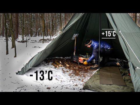 Mroźna noc solo w ogrzewanym namiocie - nowy piec, nowy namiot