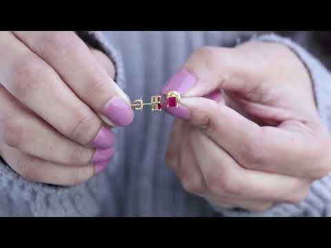 4 MM Classic Princess Cut Ruby Solitaire Stud Earrings