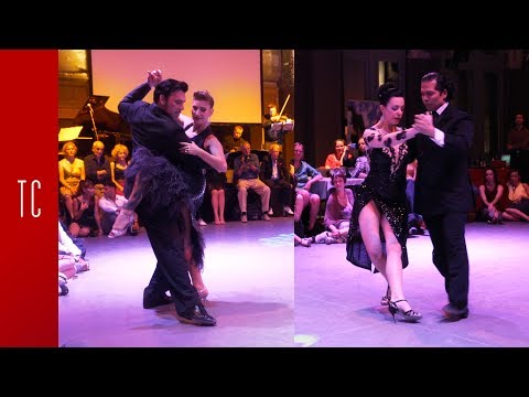  Mariana Montes,    Valeria Maside,    Anibal Lautaro,    and  Sebastian Arce  are  dancing  to  the  tango  "  Organito De La Tarde  "  by  Aníbal Troilo  at  Antwerpen Tango Festival  in  2019
