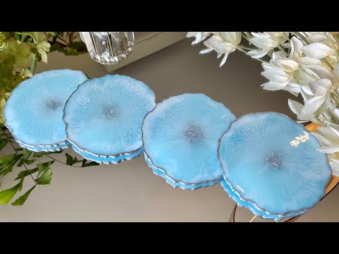 Beautiful Teal Bronze Geode Resin Coasters