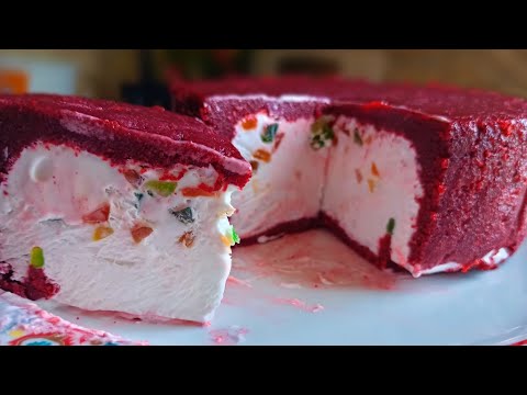 how to make ice cream cake 3 ingredients||Red Velvet Ice Cream Cake Recipe