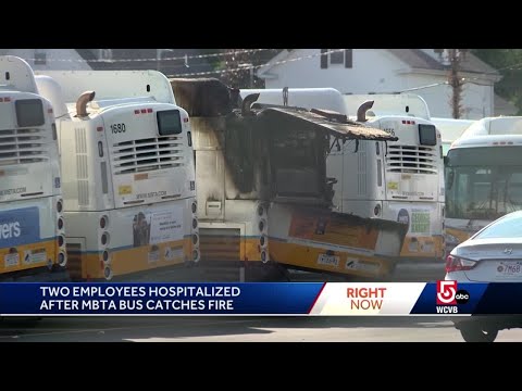2 employees sent to hospital after MBTA bus catches fire