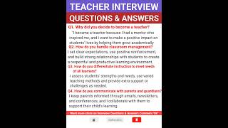 Teacher Interview Questions and Answers | Teaching Interview Questions and Answers