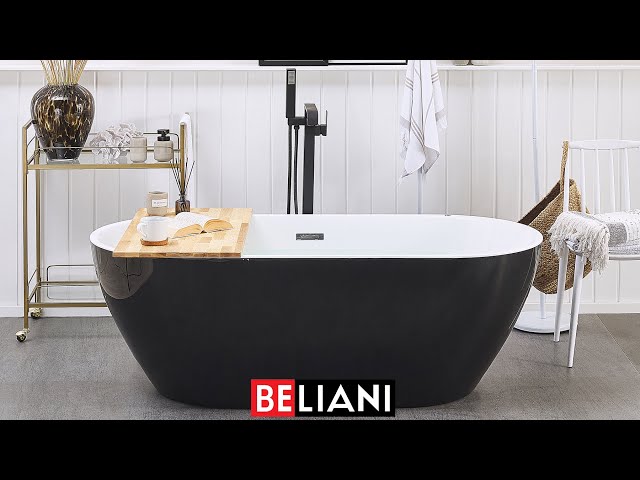 Video Teaser für BELIANI Elegante, freistehende Badewanne mit Hydromassage in Schwarz NEVIS