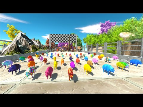 CHASE SPEED RACE TO EAT AN COLOR PIG NEW MOUNTAIN MAP Who Will Win? -Animal Revolt Battle Simulator