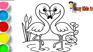 🦩 Cute Flamingo Drawing & Coloring | Super Easy Art for Kids 🎨
