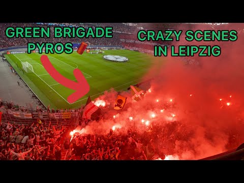 CRAZY SCENES!!! GREEN BRIGADE ￼(PYROS BEFORE THE KICK OFF) CELTIC TEAM ENTERING THE PITCH IN LEIPZIG