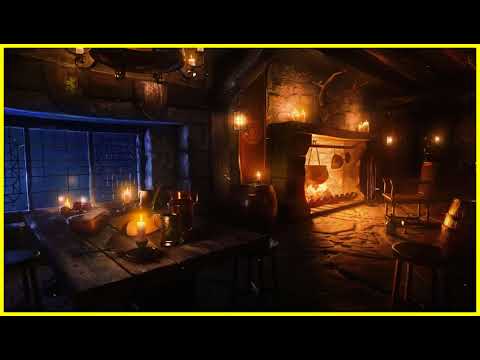 Fireside Harp Music | Medieval Tavern Ambience for Sleep🌛, Relaxation, Study 😌🙌🔥