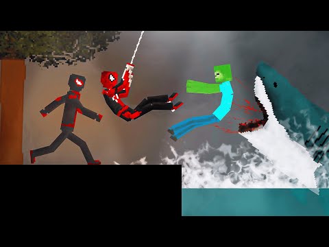 Epic Showdown: Spider-Man & Miles Morales vs Minecraft Creatures & Sharks!