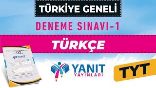 YANIT YAYINLARI TÜRKİYE GENELİ DENEME SINAVI 1 - TYT TÜRKÇE B