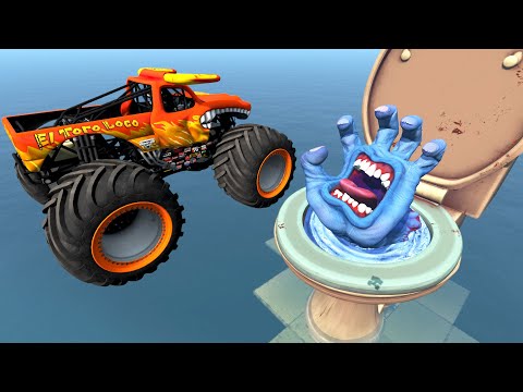BeamNG Drive Fun Madness #159 Destroy All Cars - Satisfying Car Jumps Into Giant Toilet  | Mad Cars