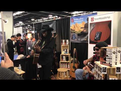Larry Mitchell and Mike Gallagher at the Tonewoodamp Booth  - NAMM 2017