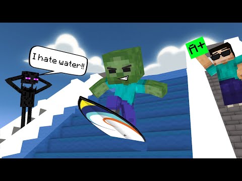 PRO SURFING CHALLENGE WITH MONSTER SCHOOL FUNNY ANIMATION