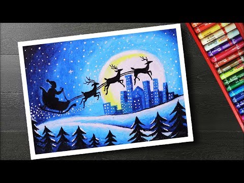 How to draw scenery santa Christmas drawing and...
