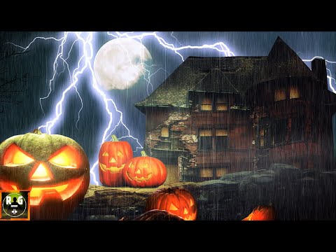 Halloween Thunderstorm Ambience with Rain, Heavy Thunder and Scary Background Sounds for Sleeping