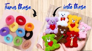 Make Cute Teddy Bears from ponytail hair bands in a minute