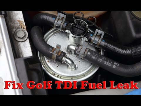 VW Golf TDI - Diesel Leak in Engine bay - How to fix Fuel filter valve leaking dripping fuel