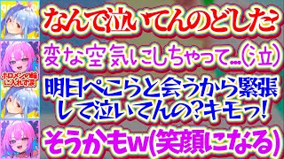 【ぺこヴィヴィ】ホロメンの輪に上手く入れず変な空気にしてしまったと思い泣いてしまうヴィヴィを、冗談も交えながら『愛のあるメンケア』で涙を笑顔に変えてしまうぺこら【ホロライブ切り抜き/兎田ぺこら】